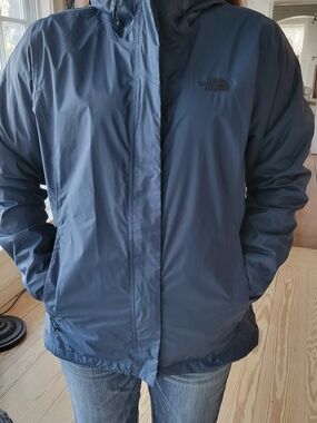 The North Face Navy Blue Women's Rain Jacket with Hood Size L